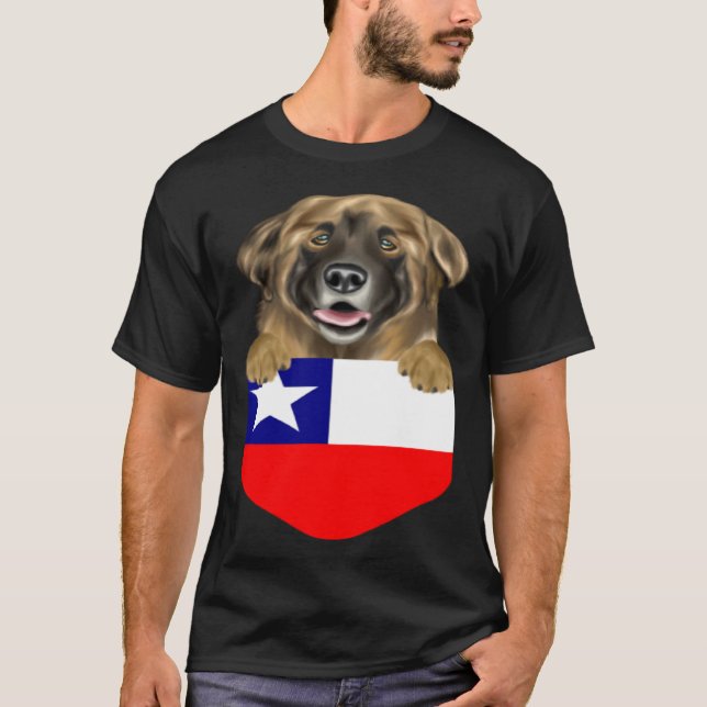 Chile Flag Leonberger Dog In Pocket T-Shirt (Vorderseite)