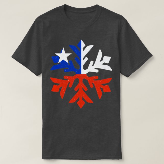 Chile Flag Winterschneeflocke Design T-Shirt (Design vorne)