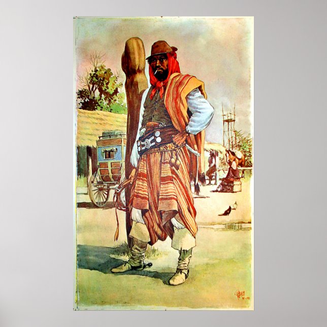Chile, Gauchos, Mann in traditionellem Kostüm Poster (Vorne)