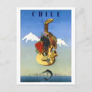 Chile. Gitarre über Wasser mit Schwertfisch, Vinta Postkarte