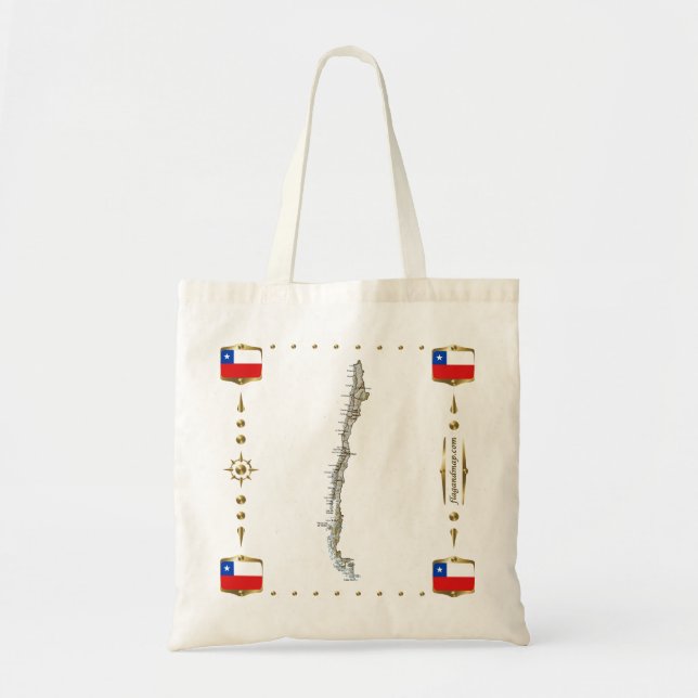 Chile Karte + Flaggen-Bag Tragetasche (Vorne)