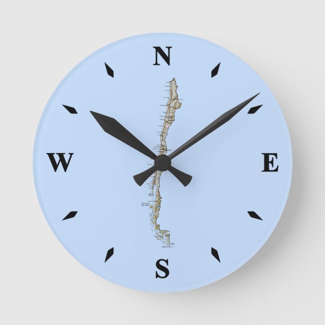 Chile-Kartenuhr Runde Wanduhr (Vorderseite)