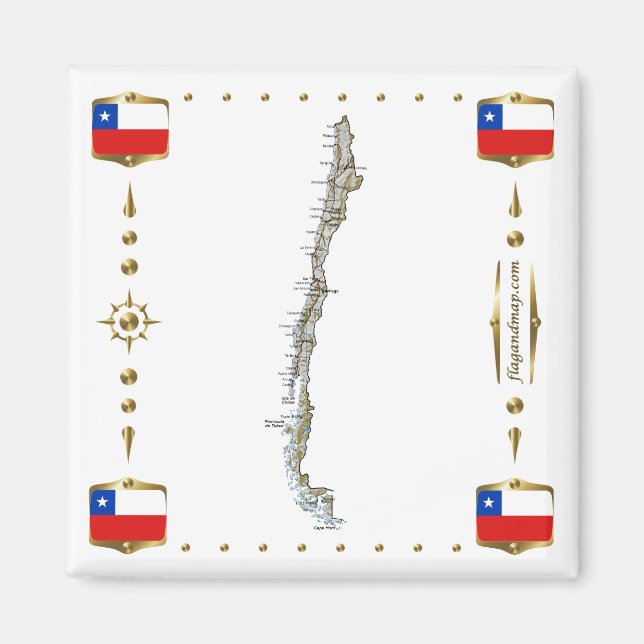 Chile Map + Flags Magnet (Vorne)