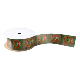 Chile Pepper Ristra Wreaths on Rustic Wood Pattern Satinband