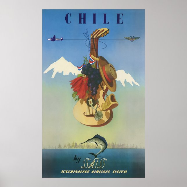 Chile Scandinavian Air Vintage Travel Art Poster (Vorne)