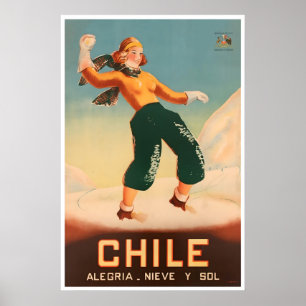Chile Ski Poster Chilenische Reise Kunst Glück Sch
