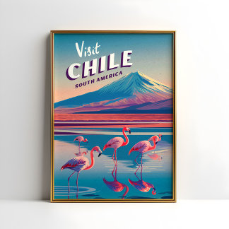 Chile Südamerika Vintage Travel Poster Flamingo