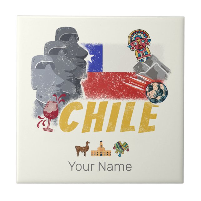 Chile Vintag Osterinsel Flag und Alpaca Fliese (Vorderseite)