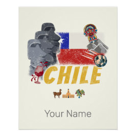 Chile Vintag Osterinsel Flag und Alpaca Poster