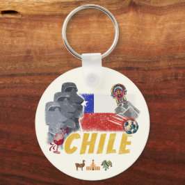 Chile Vintag Osterinsel Flag und Alpaca Schlüsselanhänger