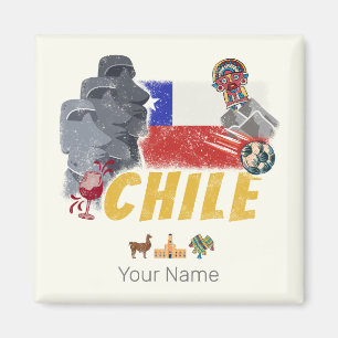 Chile Vintage Osterinsel-Flagge und Alpaka Magnet