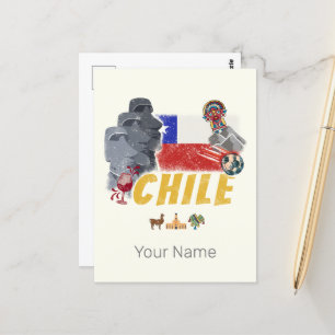 Chile Vintage Osterinsel-Flagge und Alpaka Postkarte