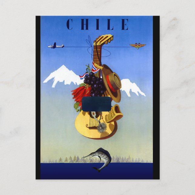 Chile Vintage Travel Poster Postkarte (Vorderseite)