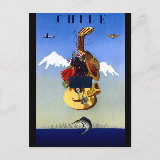 Chile Vintage Travel Poster Postkarte (Vorderseite)