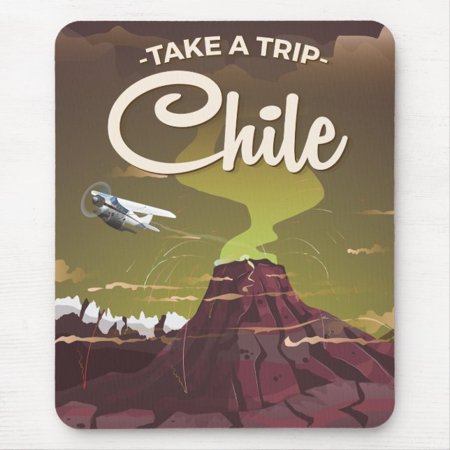Chile Volcano Vintage Reiseplakat Mousepad (Vorne)