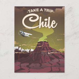Chile Volcano Vintage Reiseplakat Postkarte