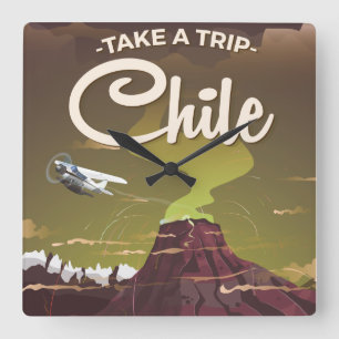 Chile Vulkan Vintage-Reiseposter Quadratische Wanduhr
