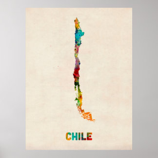 Chile Wasserfarbkarte Poster