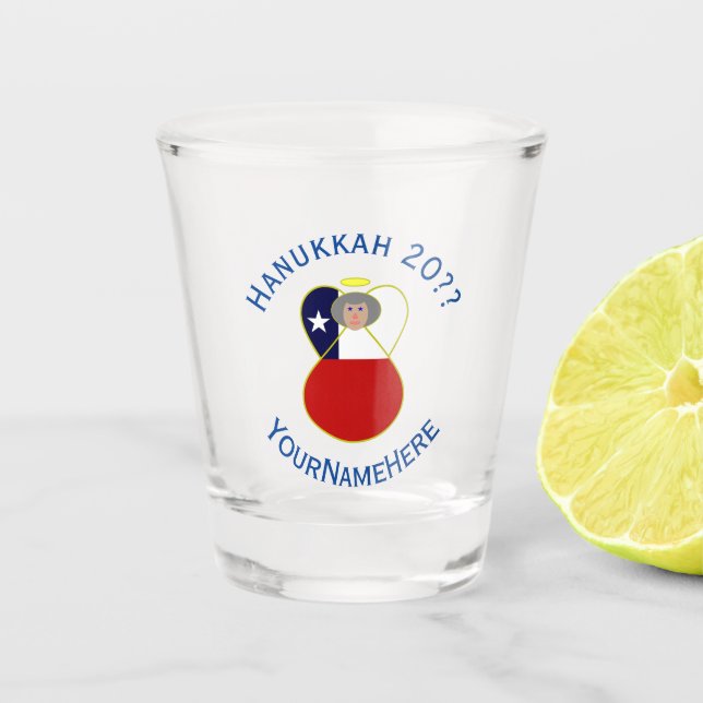 Chilean Angel Hanukkah Flag Personalisiert Schnapsglas (Vorderseite)