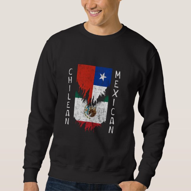 Chilenische mexikanische Flaggen riskanter Torn-Ch Sweatshirt (Vorderseite)