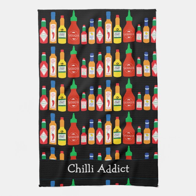 Chili Addict Chili Flaschen Gemustert Geschirrtuch (Vertikal)