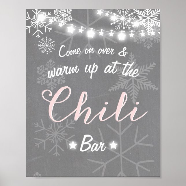 Chili Bar Schild Rosa Schneeflocke Chilly Rustikal (Vorne)