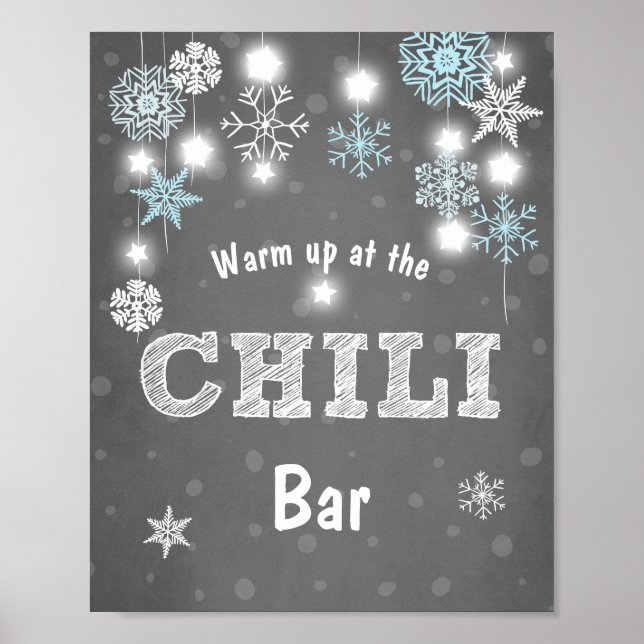 Chili Bar sign Blue Winter Schneeflocken Chilly Ju Poster (Vorne)
