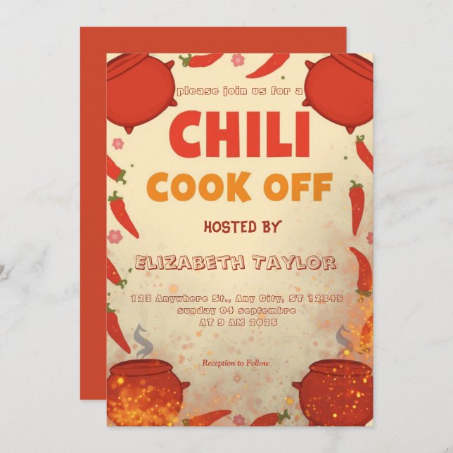 Chili Cook Off Party Invitation Einladung (Vorne/Hinten)