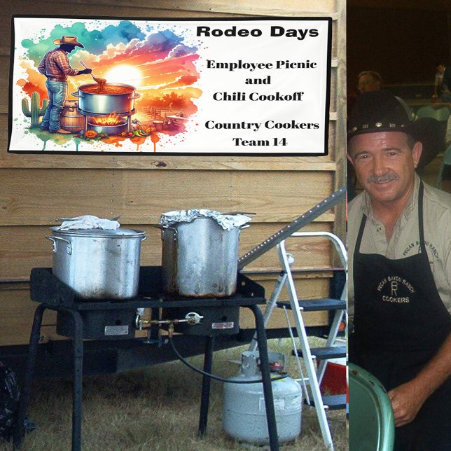 Chili Cooking Cowboy 1 (Bohnen oder keine Bohnen) Banner (Banner designed for a chili cookoff. Easy to edit text to fit your event.)