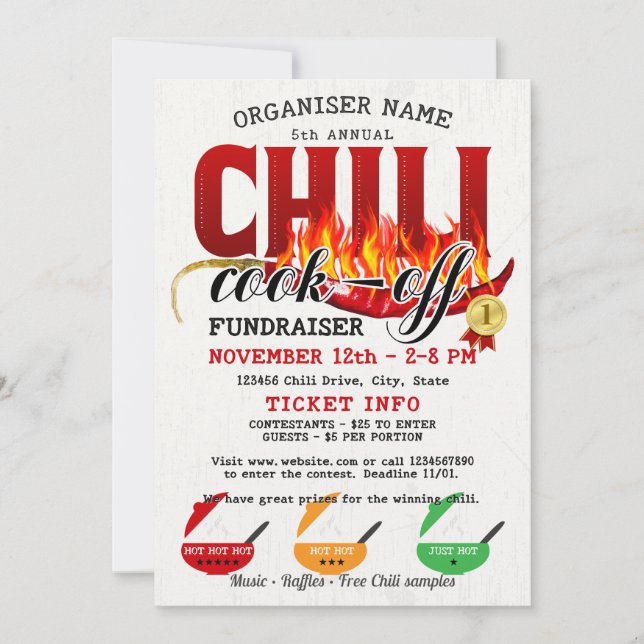 Chili Cookoff Cook Off Fundraiser Community Party Einladung (Vorderseite)