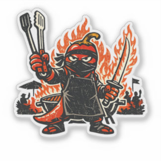 Chili Ninja BBQ Meister — Vintage Sommerfeuer  Aufkleber