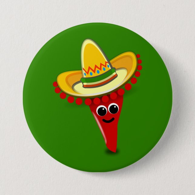 Chili Pepper in einem Sombrero Button (Vorderseite)