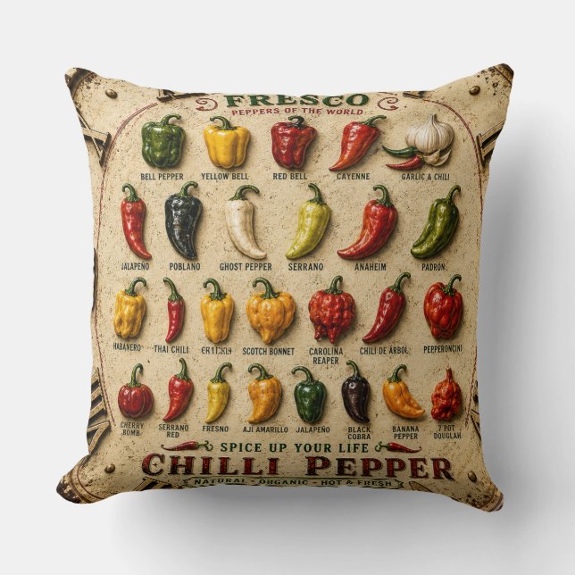 Chili Pepper Kitchen Rustic Farmhouse Chef Gift Kissen (Vorderseite)