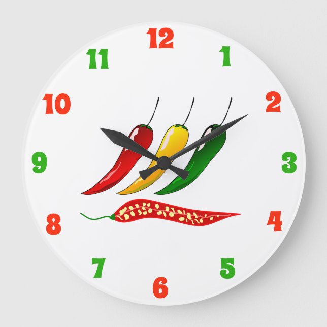 Chili Pepper Kitchenuhr Große Wanduhr (Vorderseite)