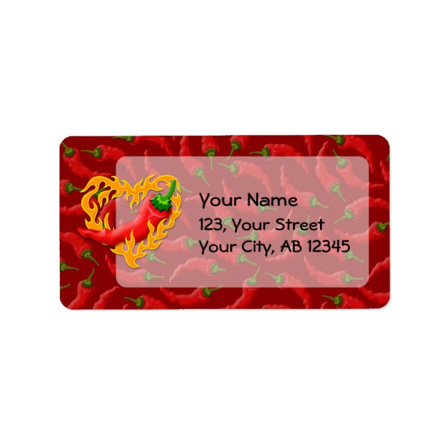 Chili Pepper mit Flammenherz Adressaufkleber (Vorne)