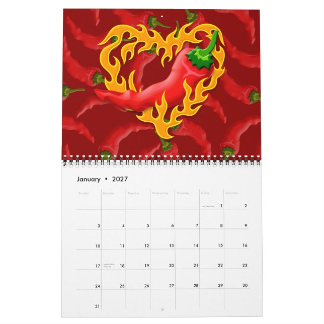 Chili Pepper mit Flammenherz Kalender (Jan 2027)