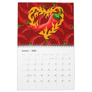 Chili Pepper mit Flammenherz Kalender