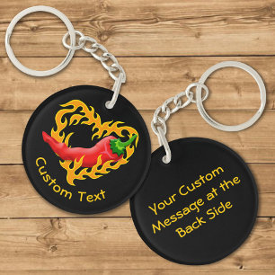 Chili Pepper mit Flammenherz-Keychain Schlüsselanhänger