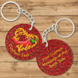 Chili Pepper mit Flammenherz-Keychain Schlüsselanhänger
