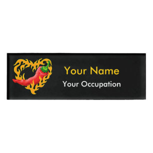 Chili Pepper mit Flammenherz Namenschild