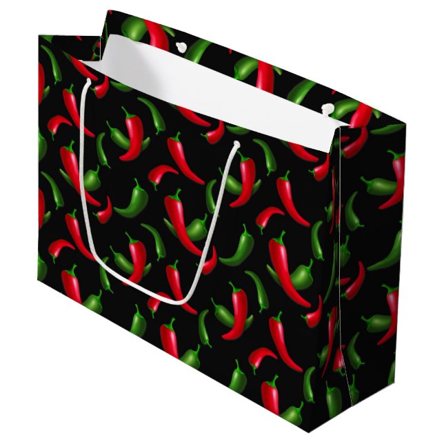 Chili Pepper Muster große Geschenktasche Große Geschenktüte (Vorderseite Schrägansicht)