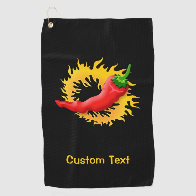 Chili-Schote mit Flamme Golfhandtuch (Vorderseite)