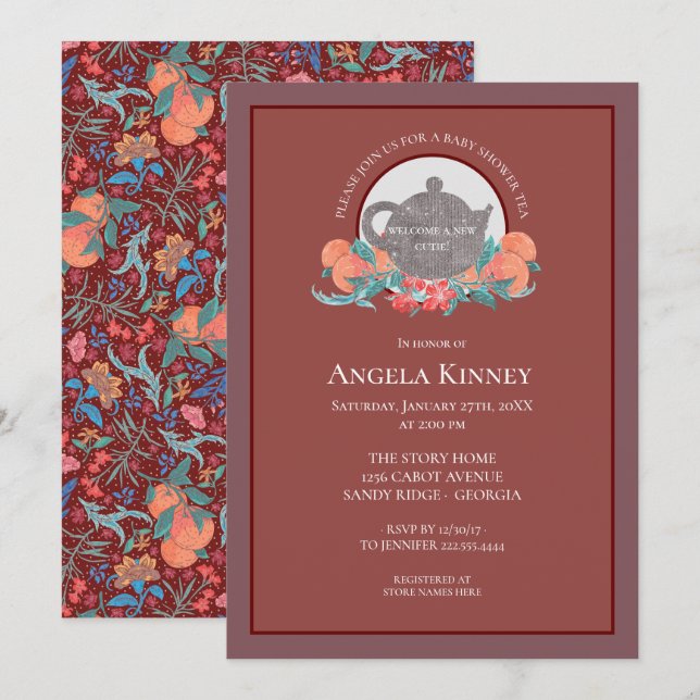 Chili und Pfirsichfrüchte Babydusche Einladung (Vorne/Hinten)