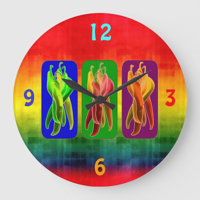 Chilis Lover Kitchen Wall Clock Große Wanduhr (Vorderseite)