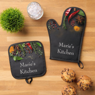 Chilis und Gewürze Ofenhandschuh & Topflappen-Set