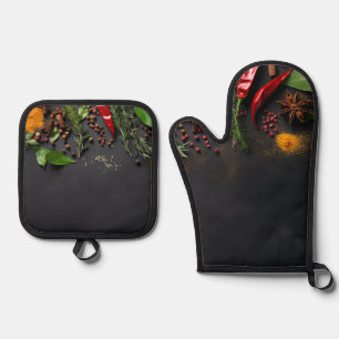 Chilis und Gewürze Ofenhandschuh & Topflappen-Set
