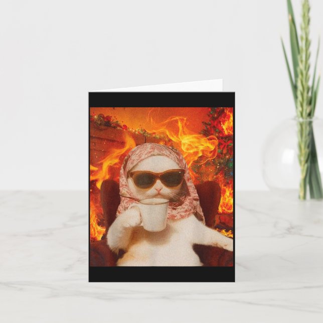 Chill Cat And Coffe Xmas Funny Cat Meme Y2k Joke  Karte (Vorderseite)