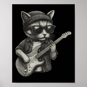 Chill Cat Playing Gitarre Rock Music Funny Animal  Poster