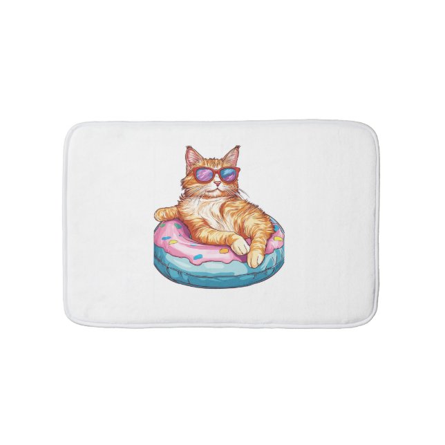 Chill Cat Summer Vibes - Poolside Funny Kitty Badematte (Vorderseite)