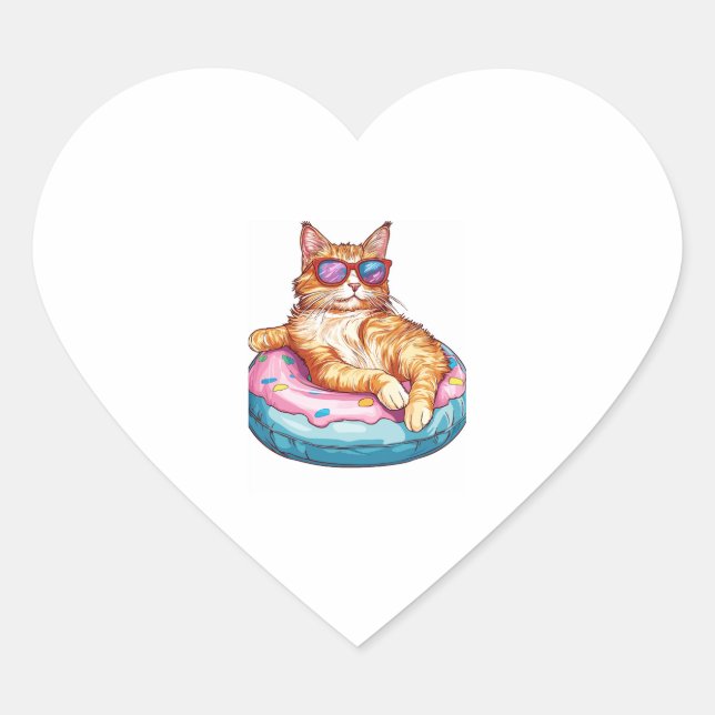 Chill Cat Summer Vibes - Poolside Funny Kitty Herz-Aufkleber (Vorderseite)
